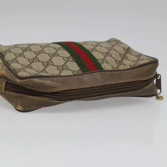 GUCCI GG Supreme Web Sherry Line Clutch Bag PVC Beige 89 01 012 Auth 112453 - Picture 9 of 16